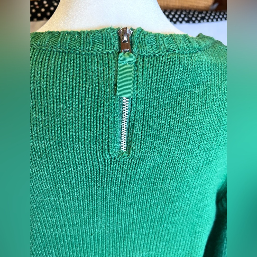 Talbots Green Sweater with Navy Pom Poms Size Medium - Picture 6 of 6
